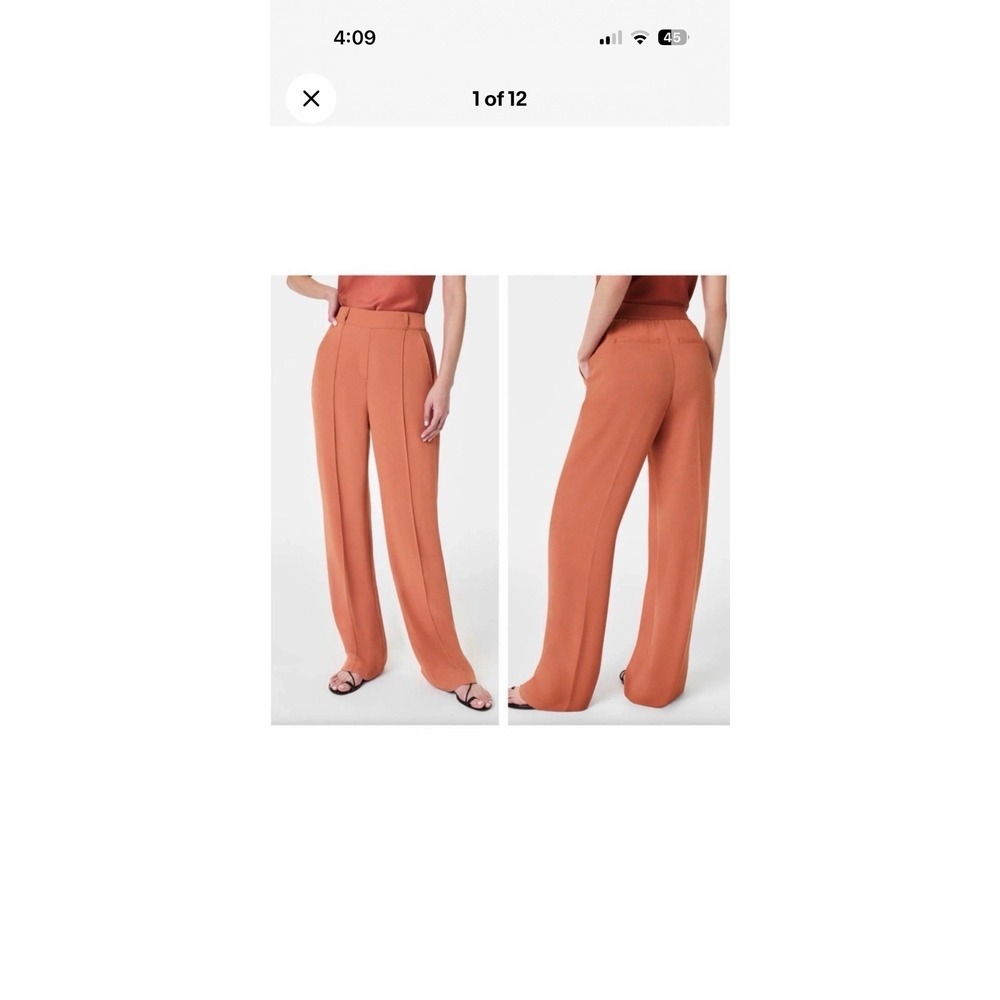 SPANX Crepe Straight Leg Trouser Sedona Orange Wide Leg Womens Large High Rise - Picture 9 of 9